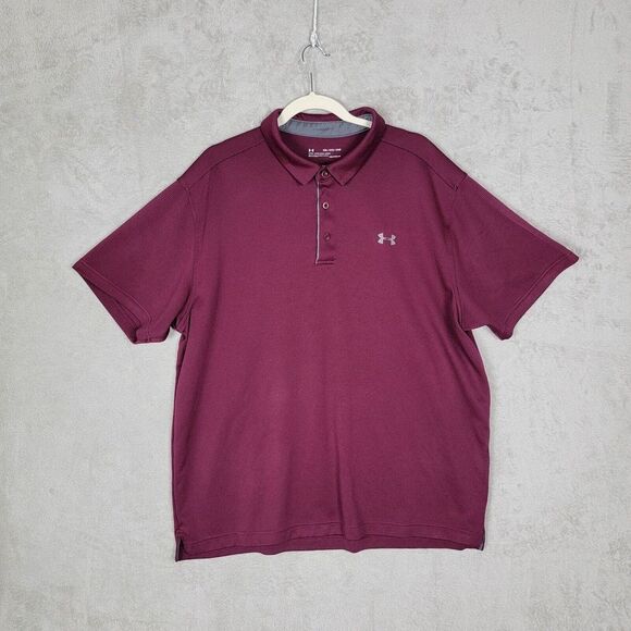 Under Armour Mens Polo Shirt Size 2XL HeatGear Loose Fit Golf Red Maroon - Picture 1 of 7